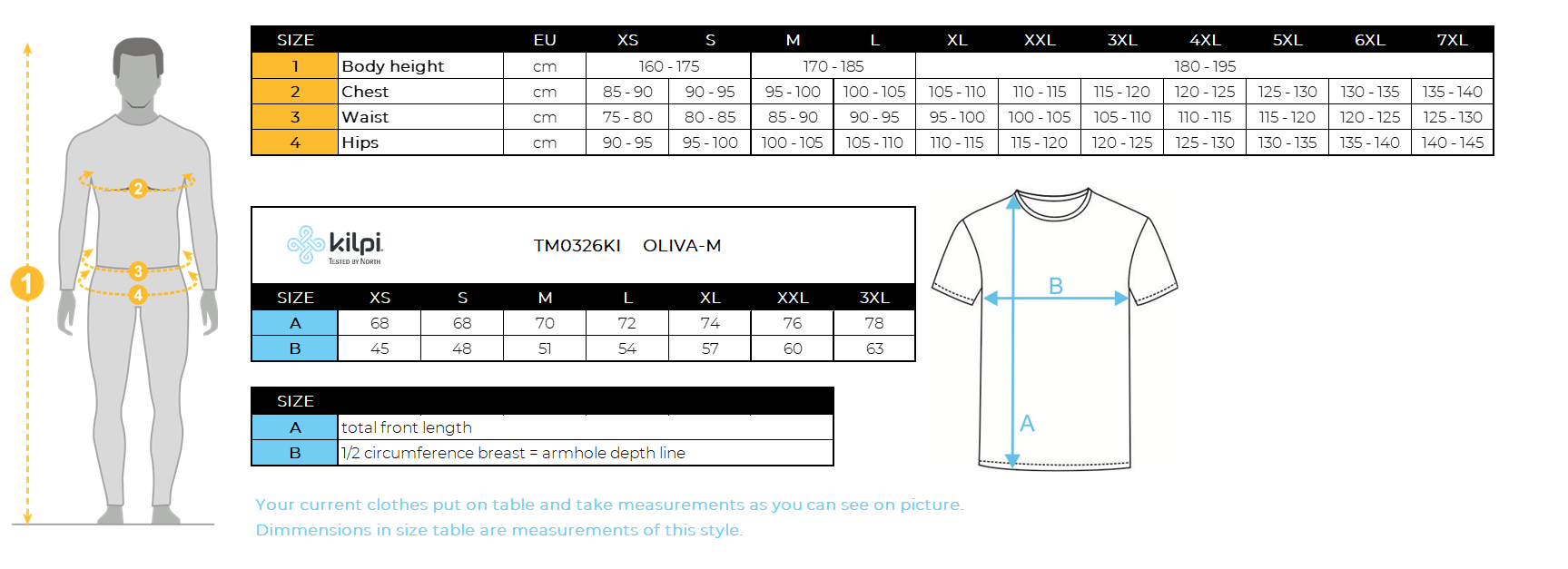 Men's polo shirt Kilpi OLIVA-M – Size chart