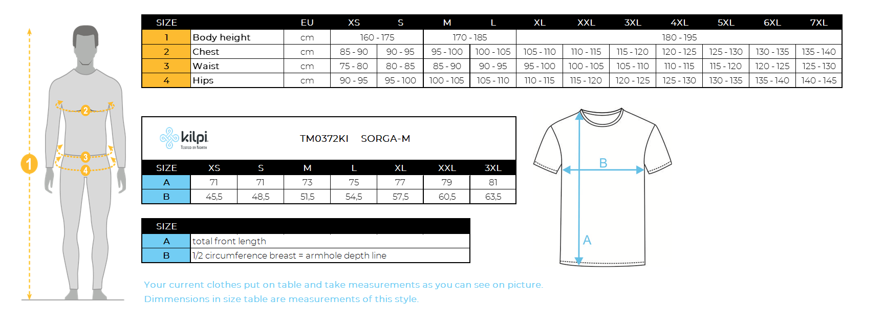 Men's cotton T-shirt Kilpi SORGA-M – Size chart
