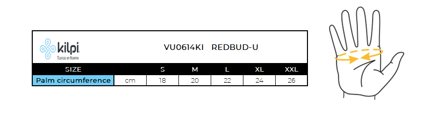 Unisex cycling gloves Kilpi REDBUD-U – Size chart