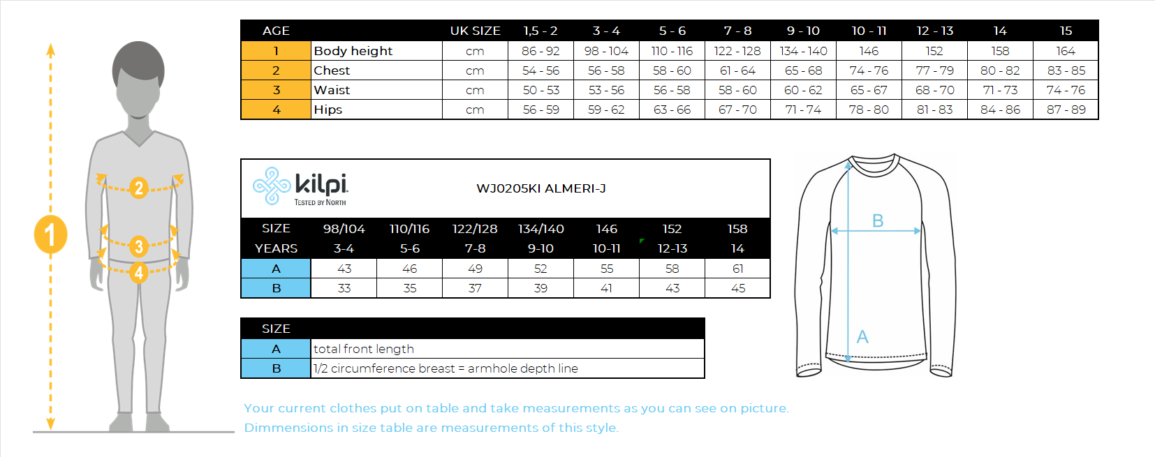 Kid's fleece sweatshirt Kilpi ALMERI-J – Size chart