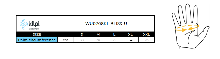 Ski gloves Kilpi BLISS-U – Size chart