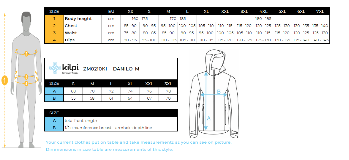 Men's cotton hoodie Kilpi DANILO-M – Size chart